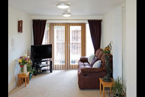 The living room runs the entire depth of the plan.